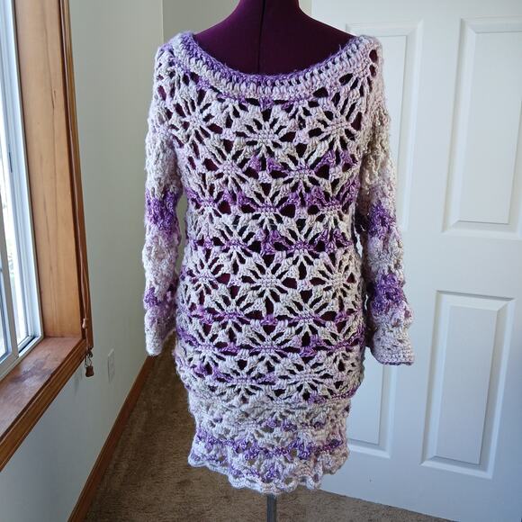 Icy Grape Crochet Dress Swim Cover boho lace purple wool washable plus sized XXL - Picture 5 of 16